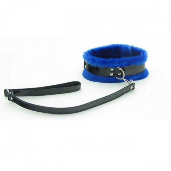 Ошейник с поводком "BDSM-Light" синий мех 
